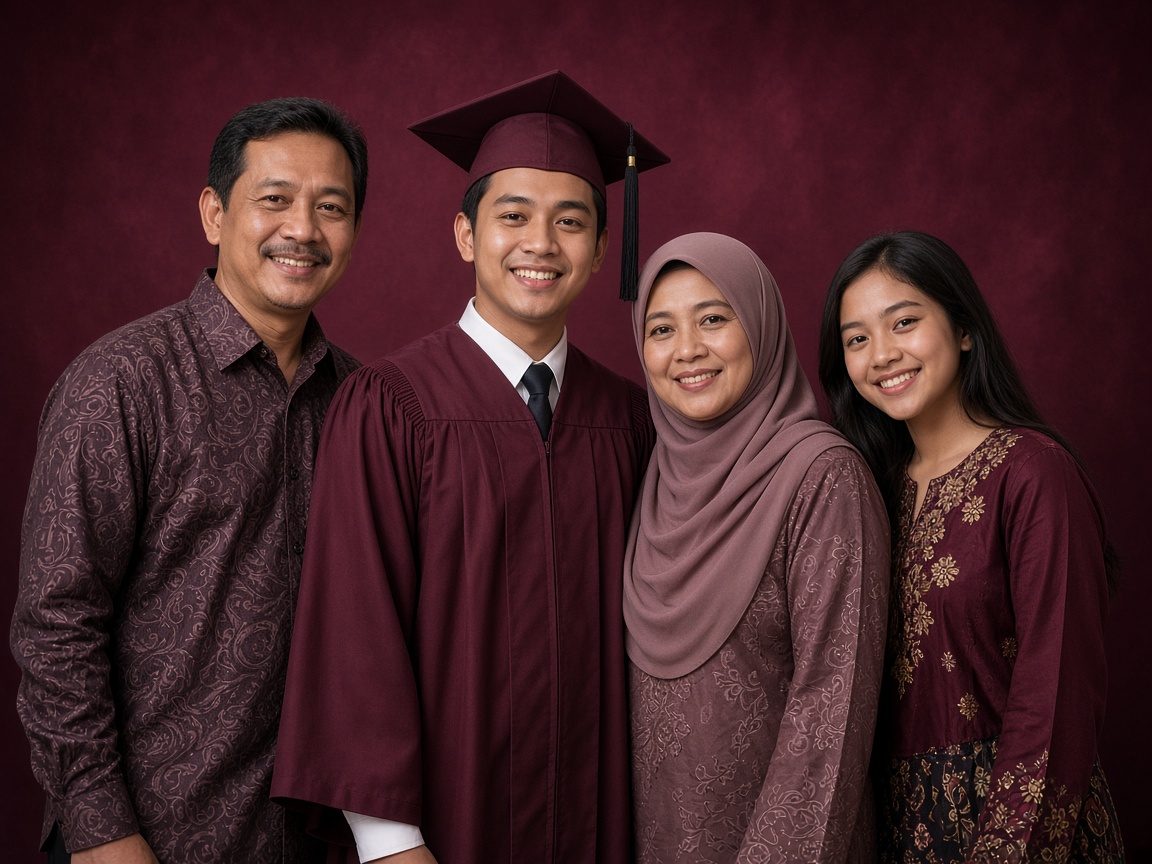 Graduan bersama keluarga di studio